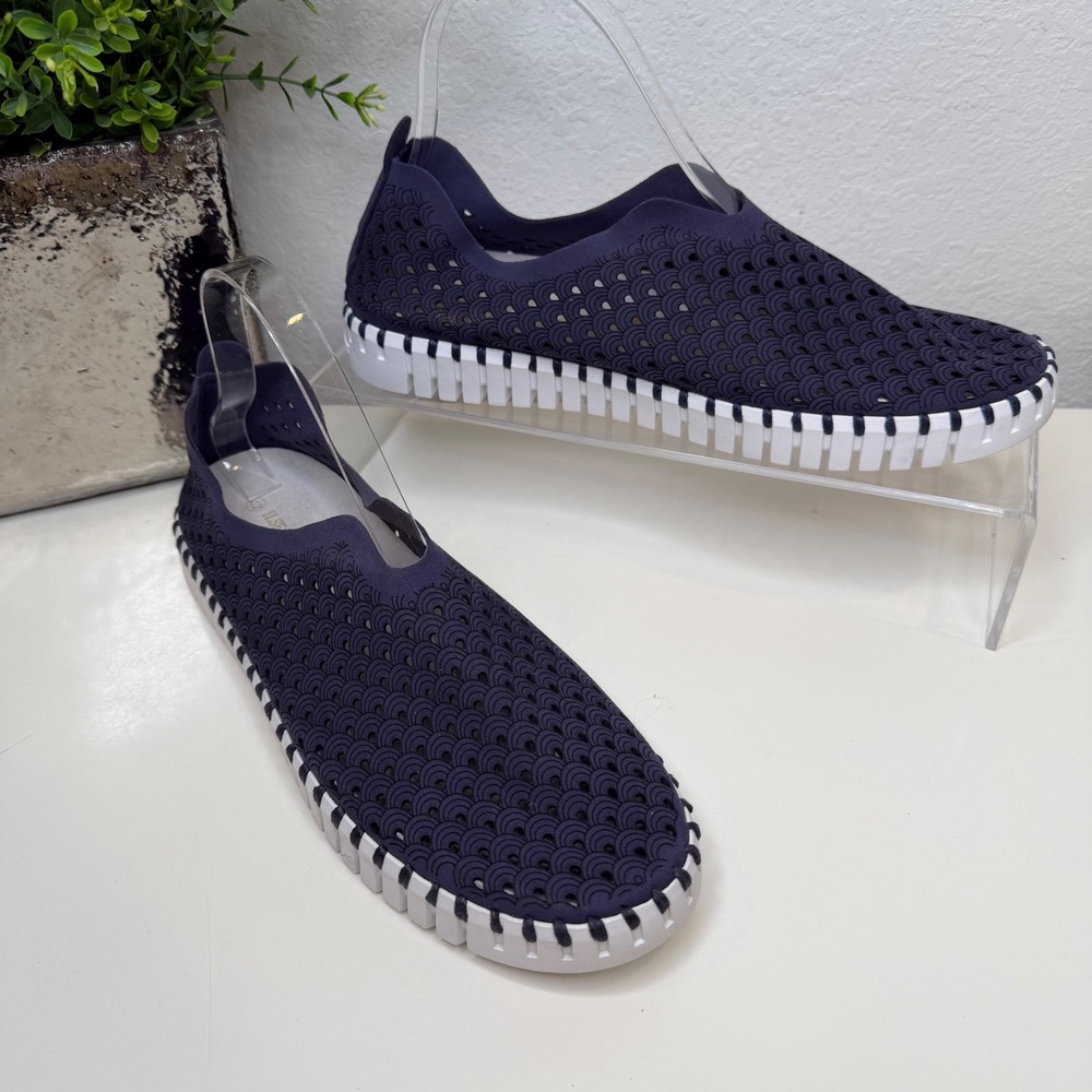 Ilse Jacobsen Tulip 139 Loafers Womens Navy Laser Cut Scalloped Comfort 42/11.5